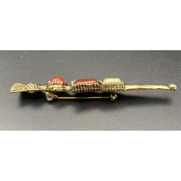 Vintage Scottish Style Thistle Dirk Kilt Pin Brooch Gold Tone Faux Agate 3" - Picture 4 of 7